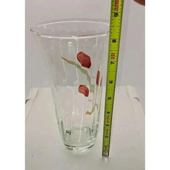 Vintage Floral Swirled Glass Tulip Floral Flower Vase Red Green - Picture 4 of 6